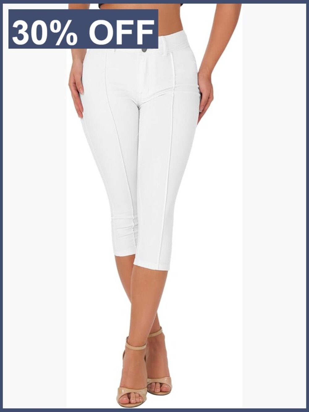 Mid Rise Skinny Stretch Front Seam Capri Jeans
